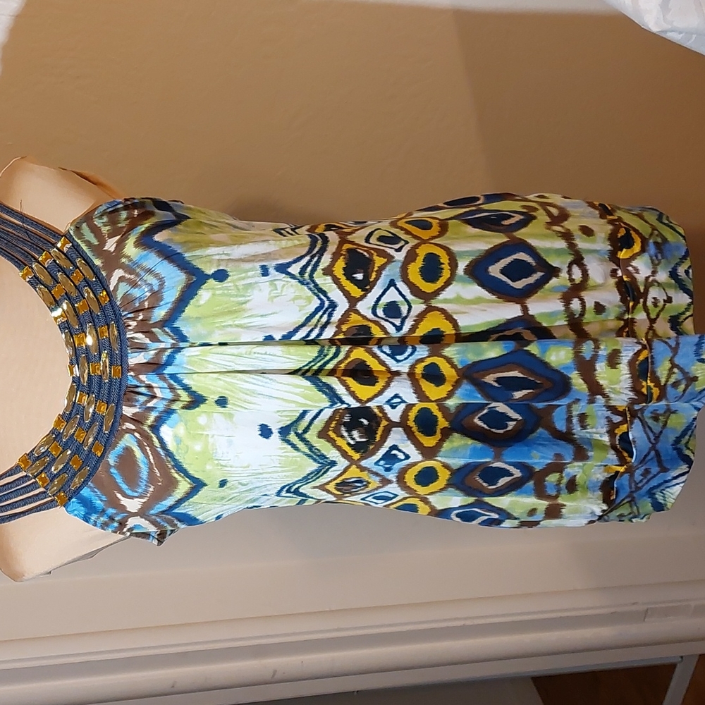 DUSAK DESIGN tank top. Multi color, beautiful jeweled neckline. Size M/M. NWOT